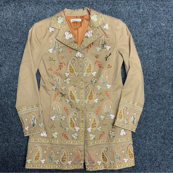 Coldwater Creek Jackets & Blazers - Vintage tan heavily embroidered paisley jacket wedding cowgirl western boho